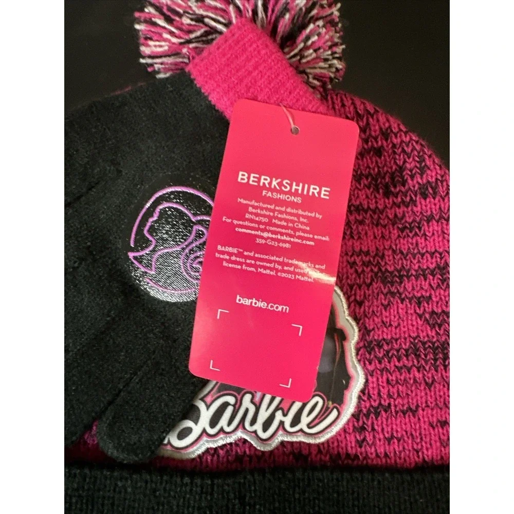 Barbie Beanie & Gloves Youth‎ Pom Pink & Black 2 Piece Set
